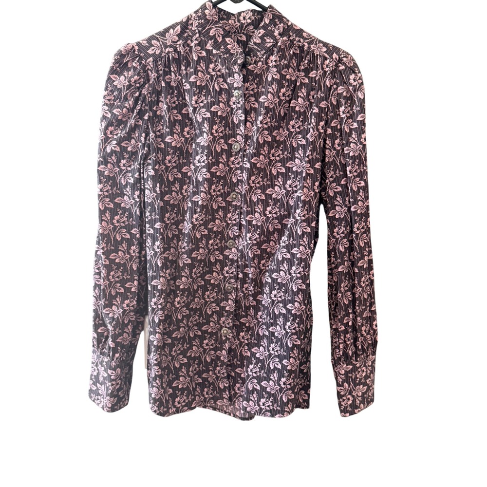 Wah‎ Maker Vintage Collection Floral Western Blouse Pink Black Cotton USA Large